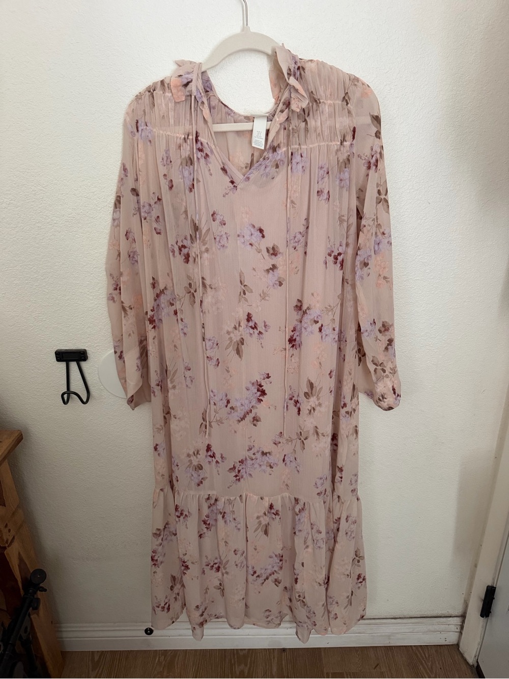 H&M Blush Pink Floral Midi Dress with Lavender Accents
